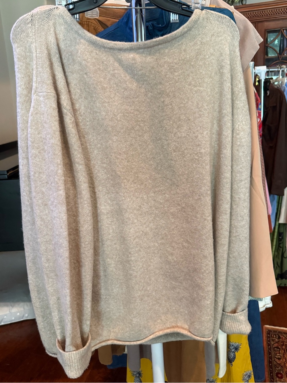 Kimchi Blue- off shoulders oatmeal, light weight sweater